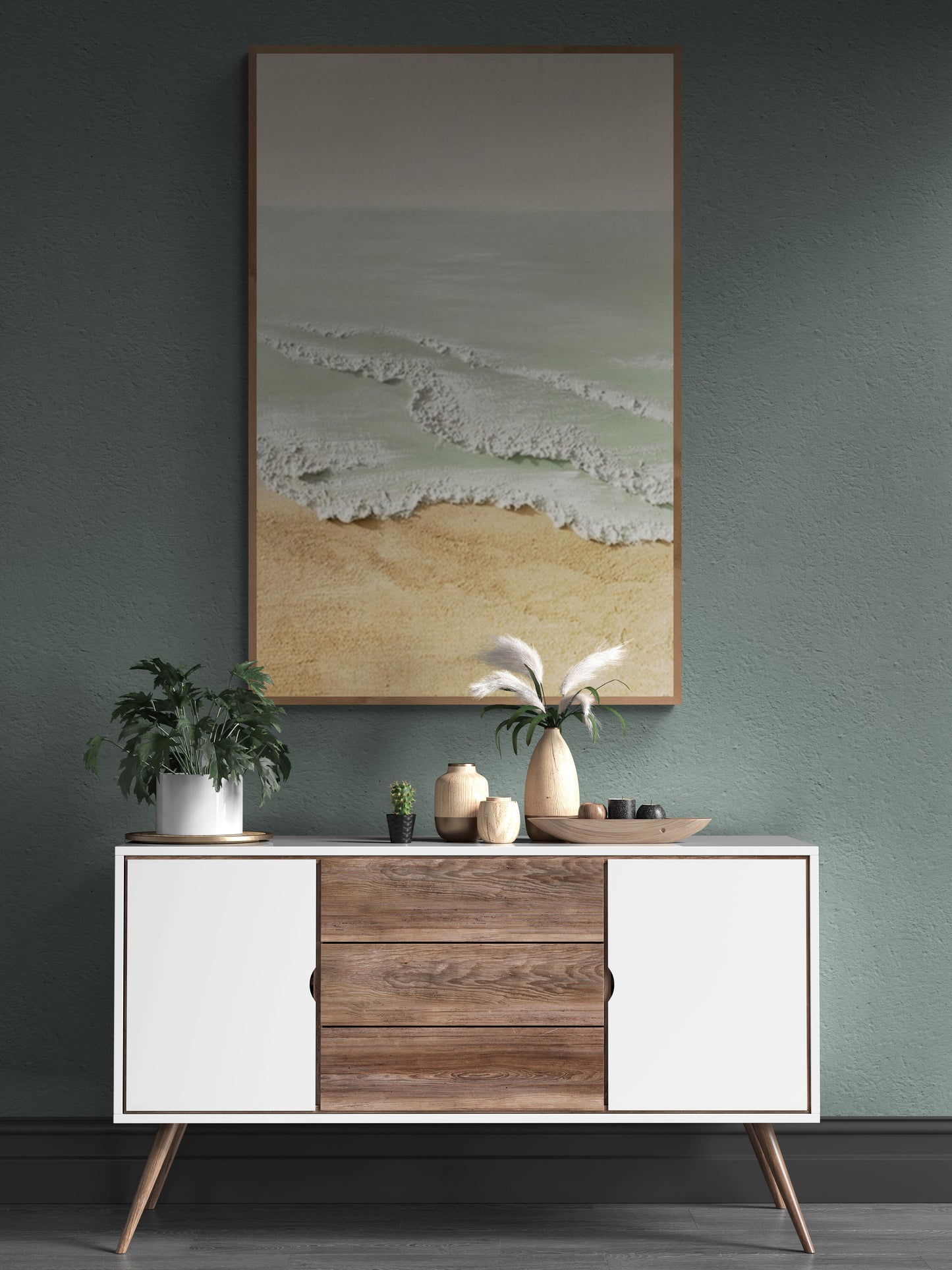 Original abstract relief ,Minimal art texture, With wooden frame and acrylic paint, Ocean wave landscape ,White ocean wave ,Brown coastal