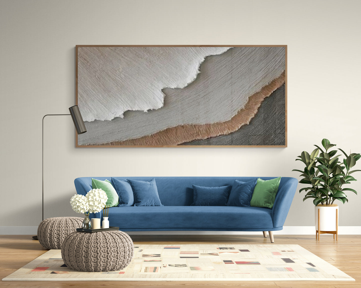 With wooden frame and acrylic paint ,Boho textured wall ,Brown ocean wave ,Brown coastal wall decor ,Sea wall art