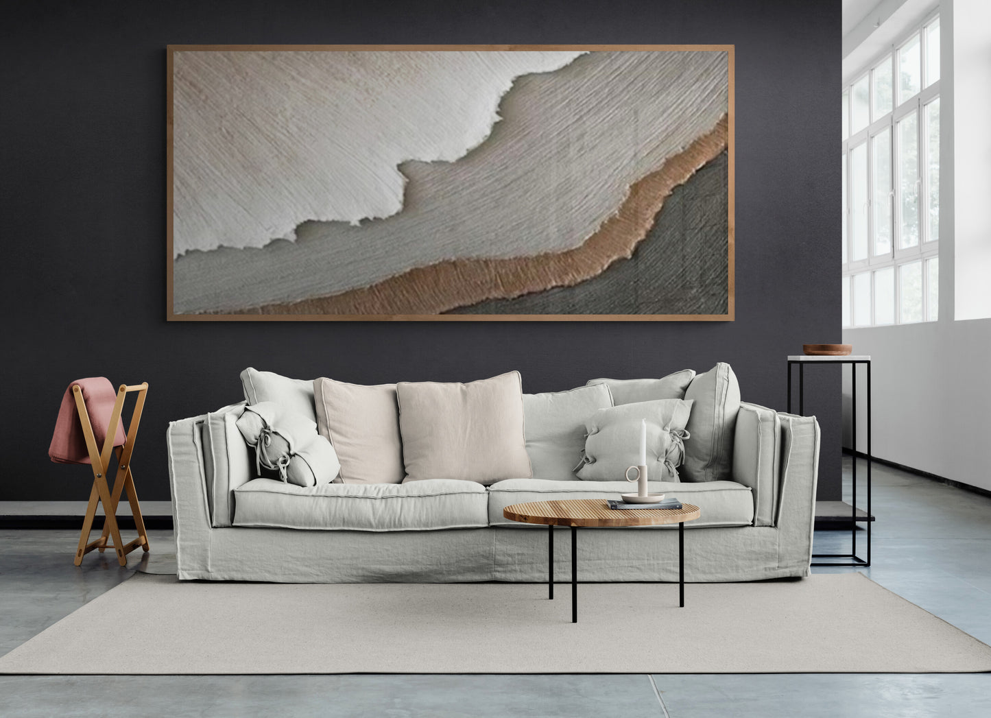 With wooden frame and acrylic paint ,Boho textured wall ,Brown ocean wave ,Brown coastal wall decor ,Sea wall art