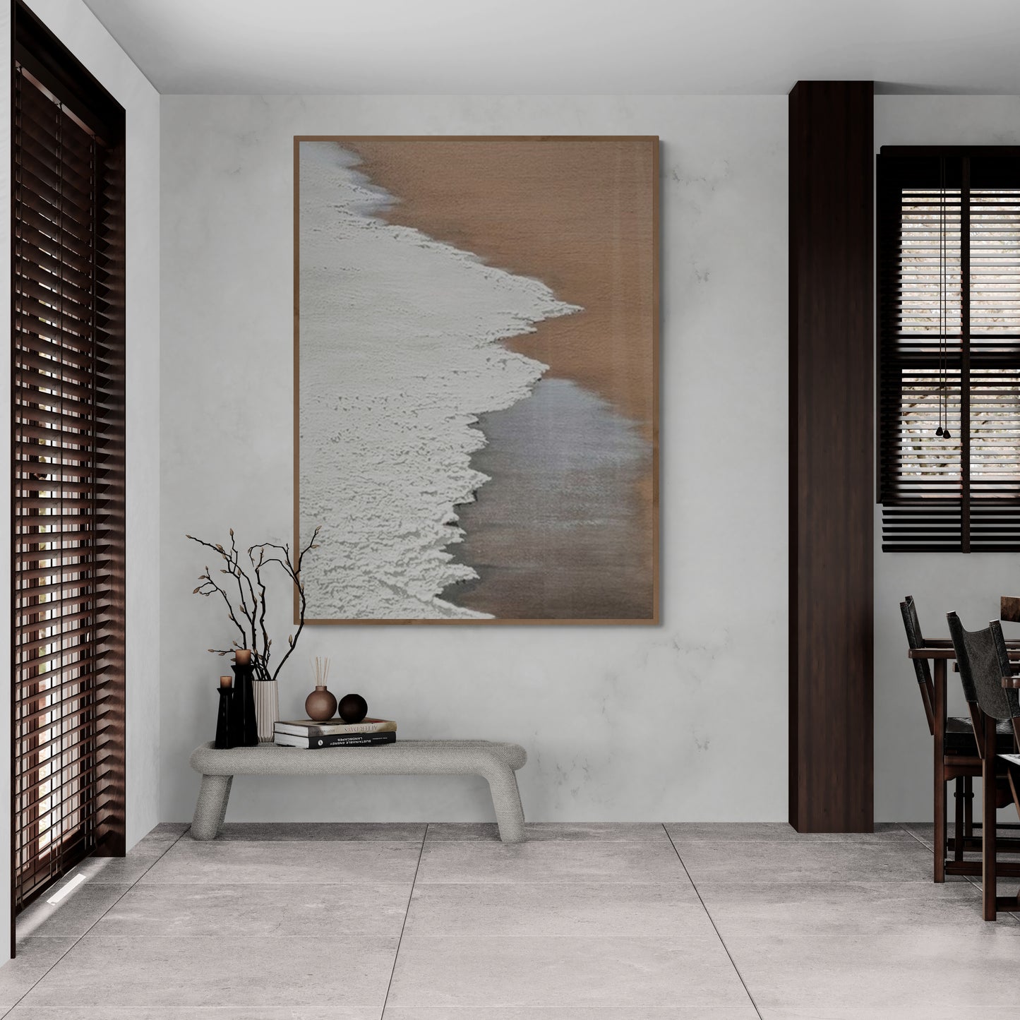 Heavy relief art ,White ocean wave ,Brown coastal  wall decor ,Abstract handmade wall art ,With wooden frame and acrylic paint