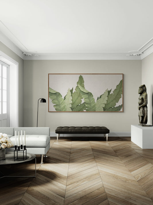 Minimalist green leaves ,Original abstract relief ,With wooden frame and acrylic paint ,Boho textured wall