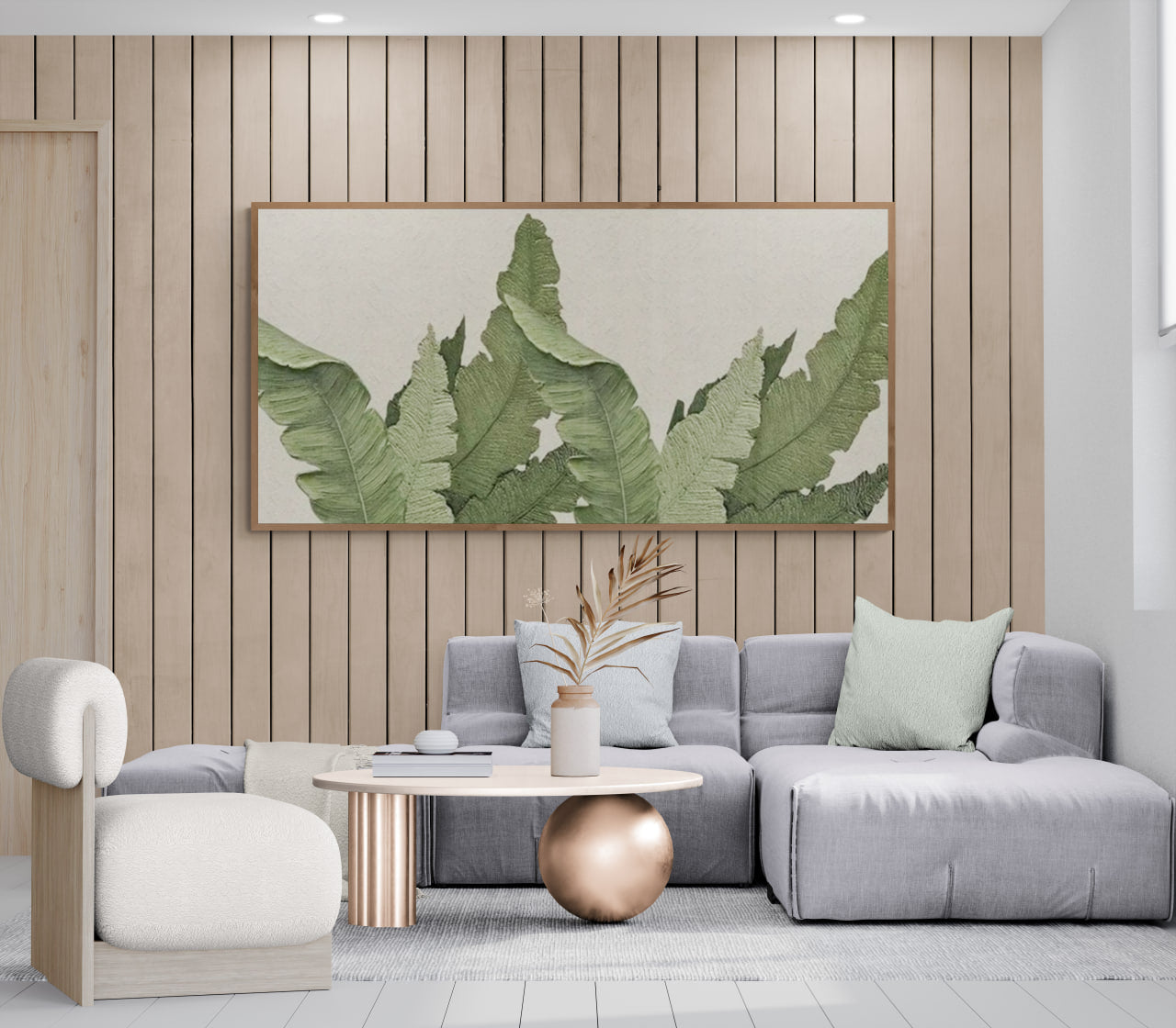 Minimalist green leaves ,Original abstract relief ,With wooden frame and acrylic paint ,Boho textured wall