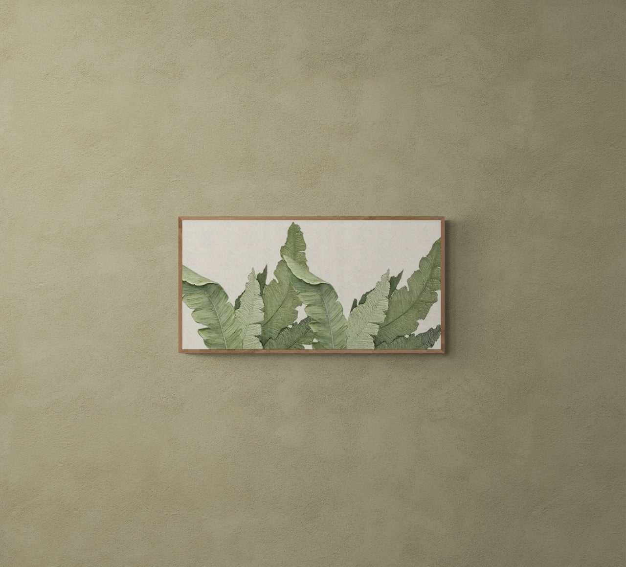Minimalist green leaves ,Original abstract relief ,With wooden frame and acrylic paint ,Boho textured wall