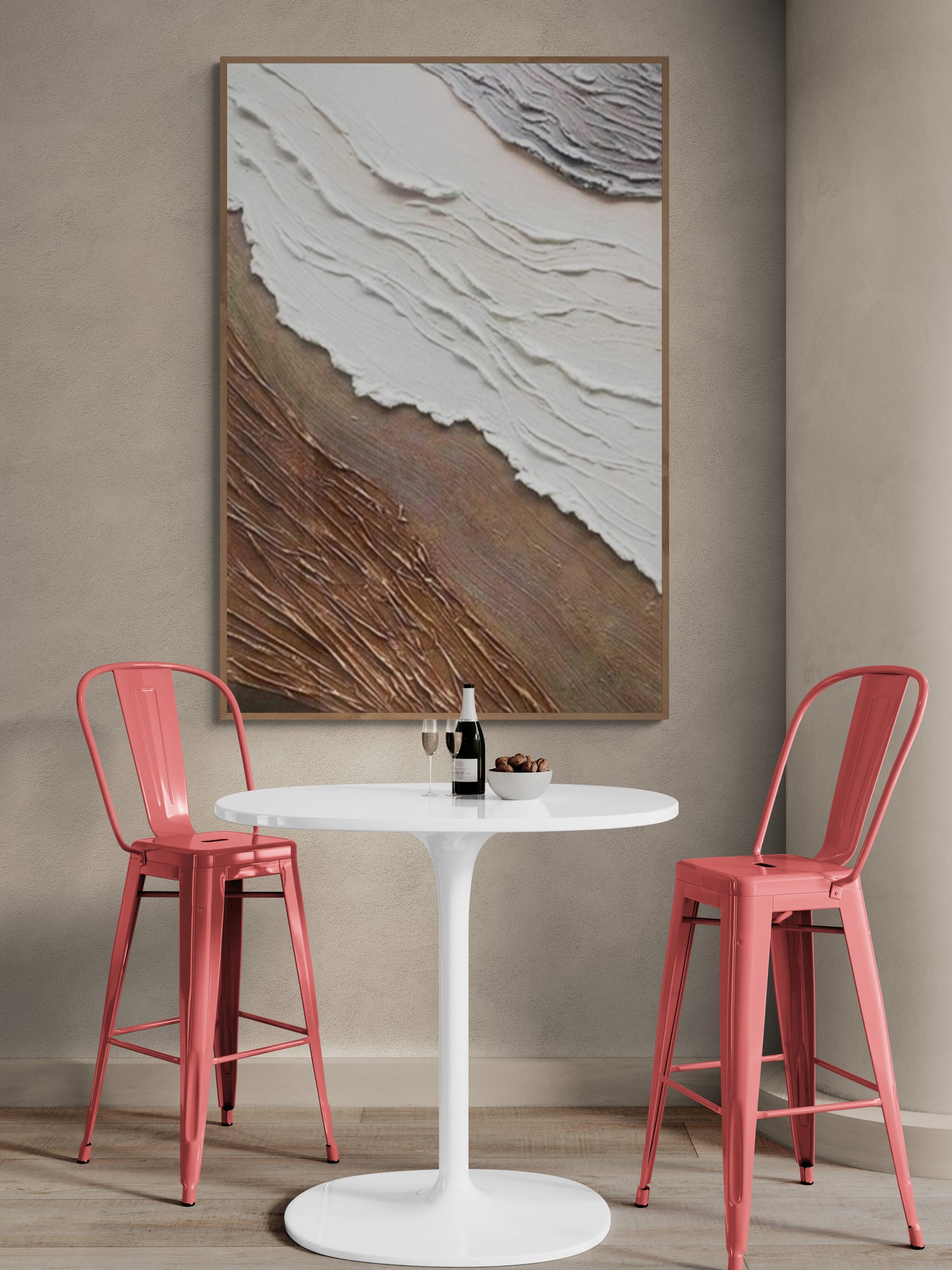 With wooden frame and acrylic paint ,Boho textured wall ,Brown ocean wave ,Brown coastal  wall decor ,Sea wall art