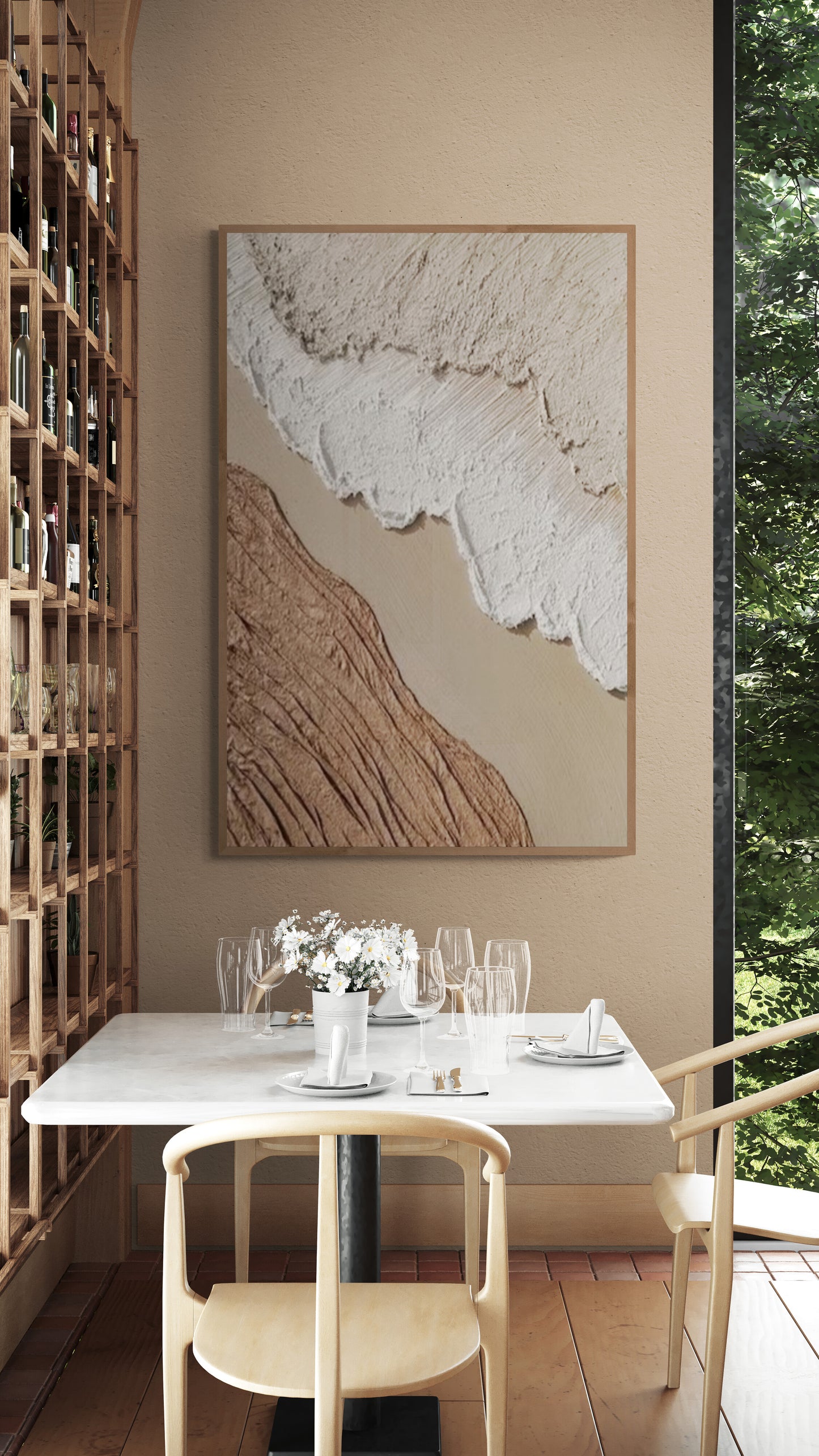 With wooden frame and acrylic paint ,Boho textured wall ,Brown ocean wave ,Brown coastal  wall decor ,Sea wall art