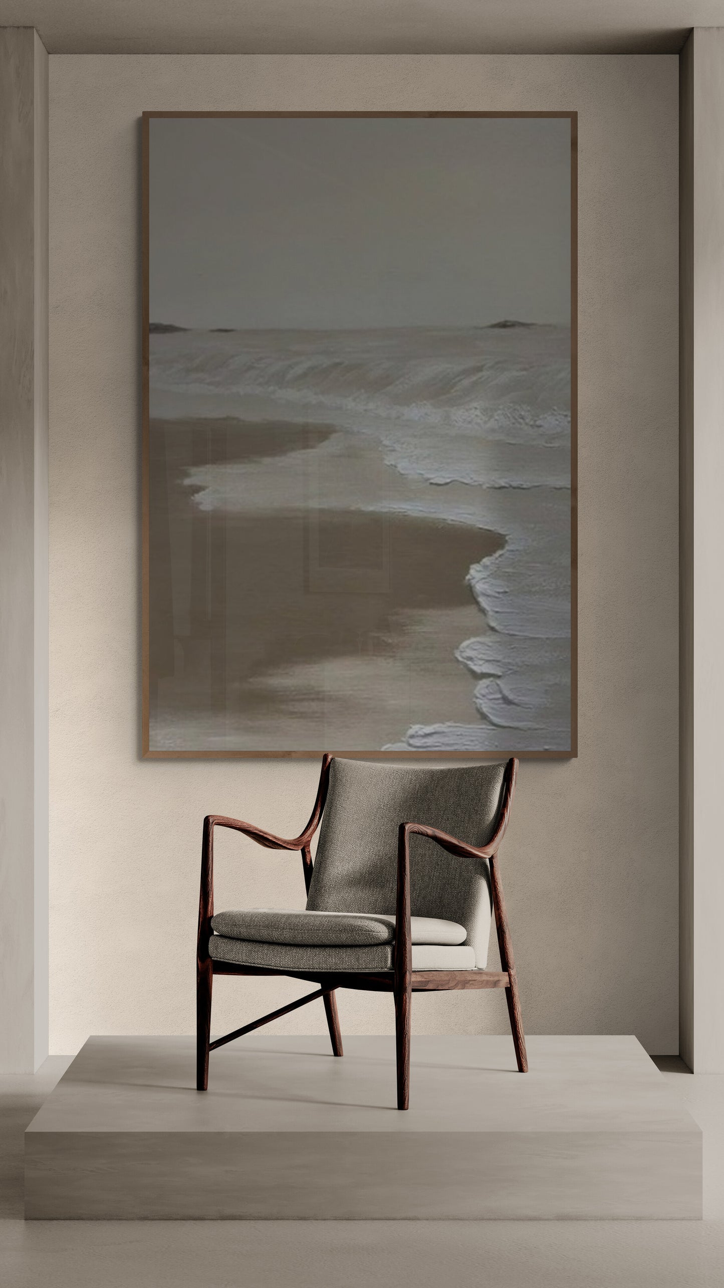 Original abstract relief ,Minimal art texture, With wooden frame and acrylic paint, Ocean wave landscape ,White ocean wave ,Brown coastal