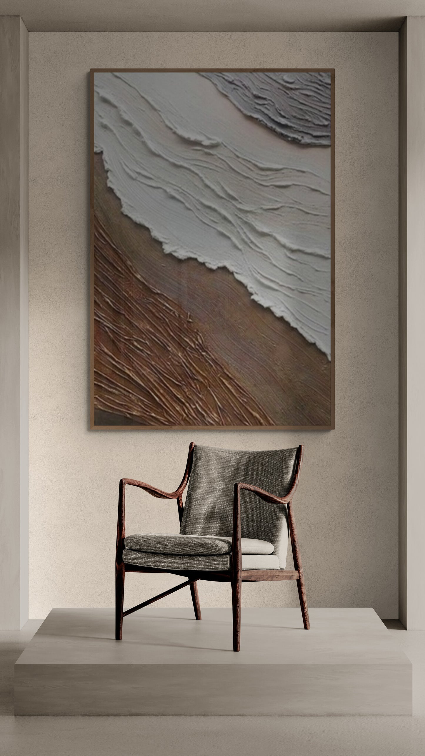 With wooden frame and acrylic paint ,Boho textured wall ,Brown ocean wave ,Brown coastal  wall decor ,Sea wall art