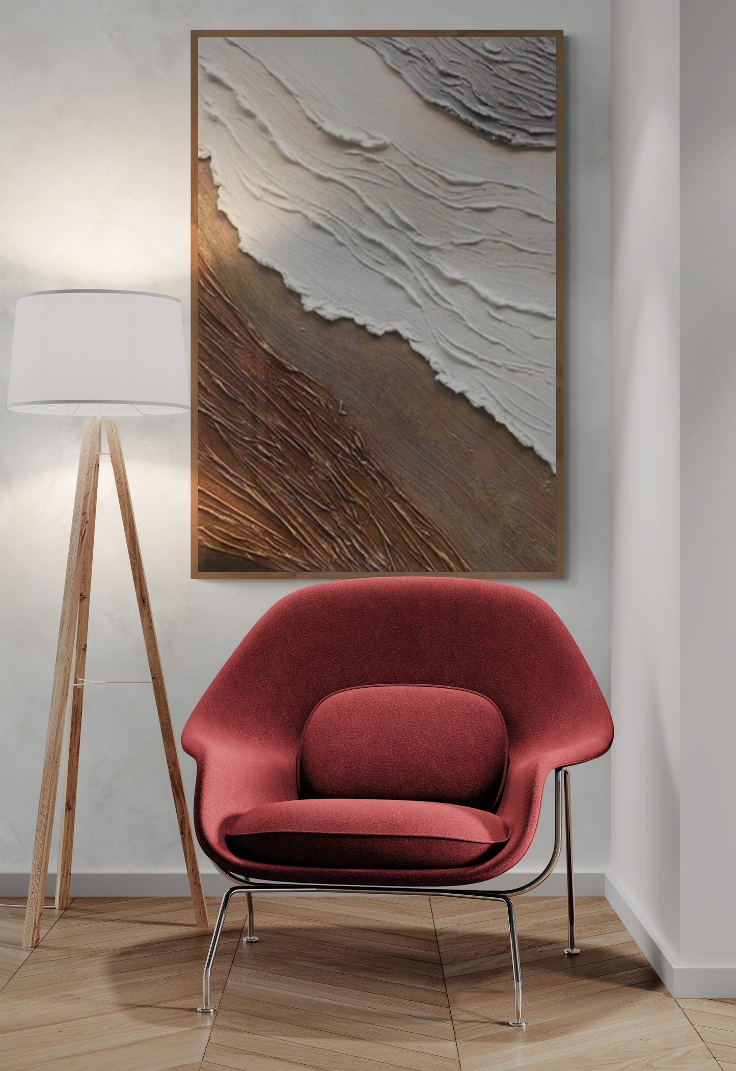 With wooden frame and acrylic paint ,Boho textured wall ,Brown ocean wave ,Brown coastal  wall decor ,Sea wall art