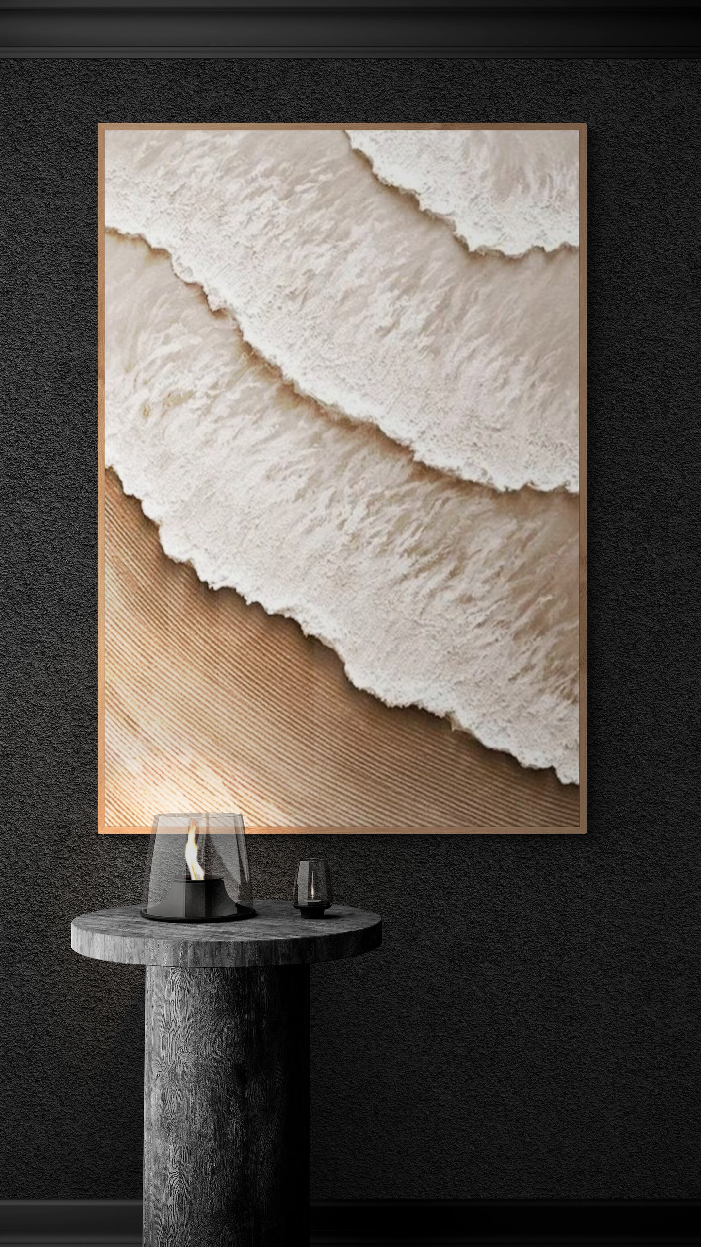 With wooden frame and acrylic paint ,Boho textured wall ,Brown ocean wave , Brown coastal  wall decor ,Sea wall art