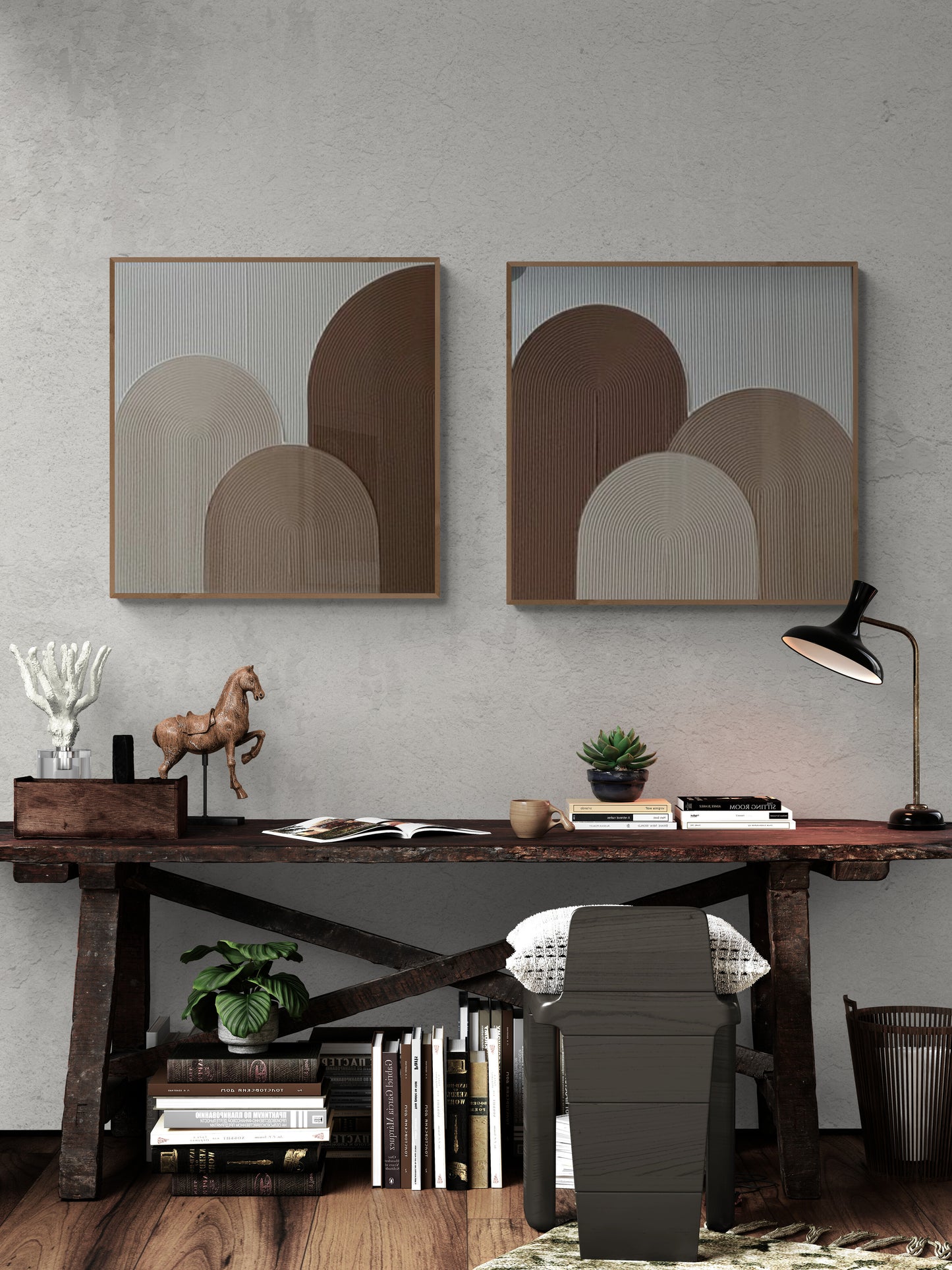 2 pieces ,Arches texture ,With wooden frame and acrylic paint ,Bono home decor ,Plaster art texture