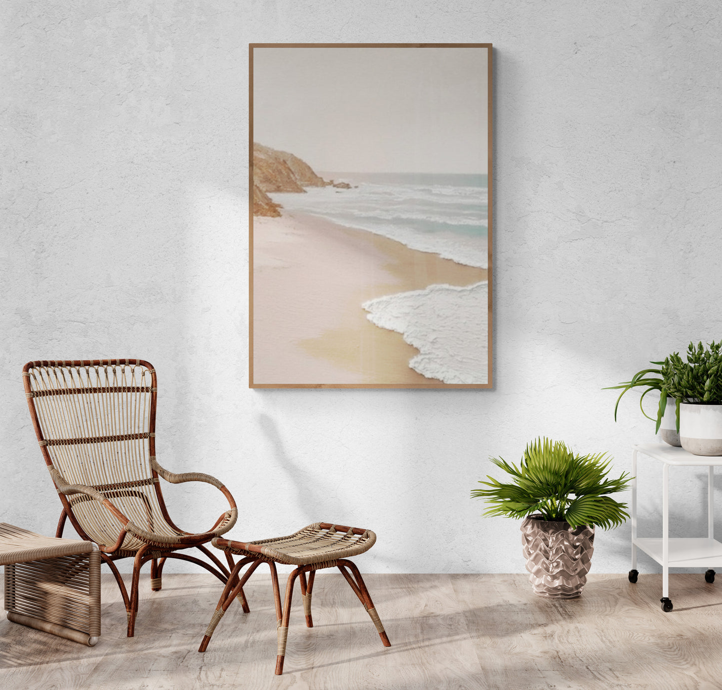 Original abstract relief ,Minimal art texture, With wooden frame and acrylic paint, Ocean wave landscape ,White ocean wave ,Brown coastal