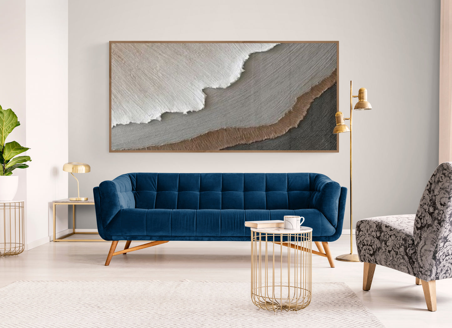 With wooden frame and acrylic paint ,Boho textured wall ,Brown ocean wave ,Brown coastal wall decor ,Sea wall art