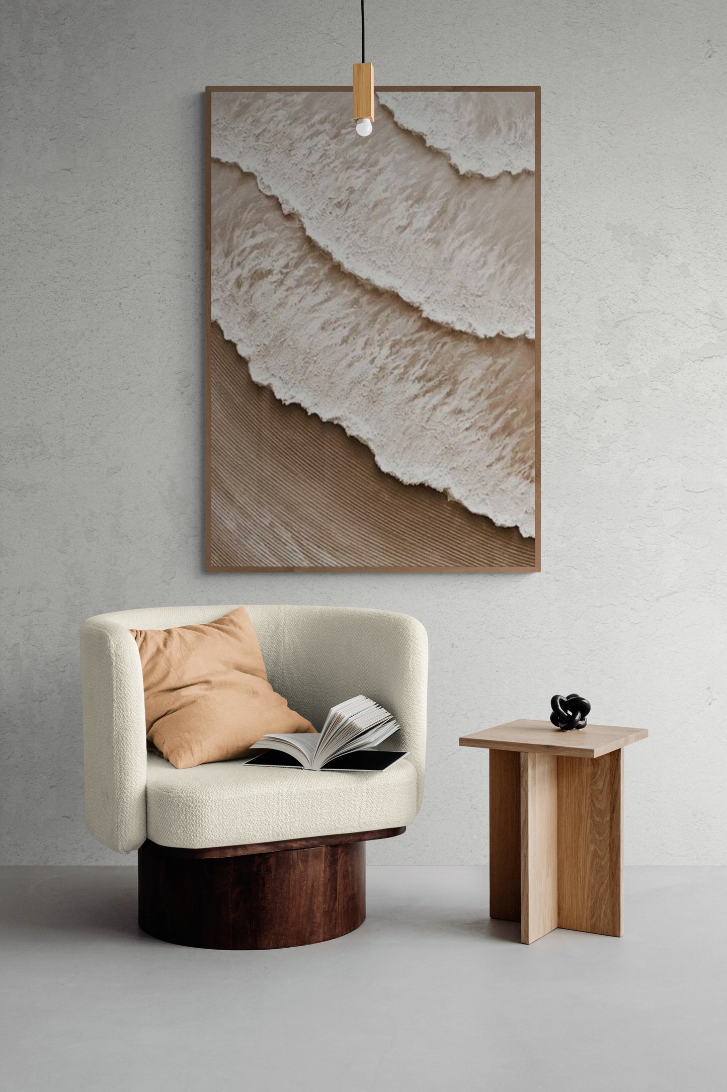 With wooden frame and acrylic paint ,Boho textured wall ,Brown ocean wave , Brown coastal  wall decor ,Sea wall art
