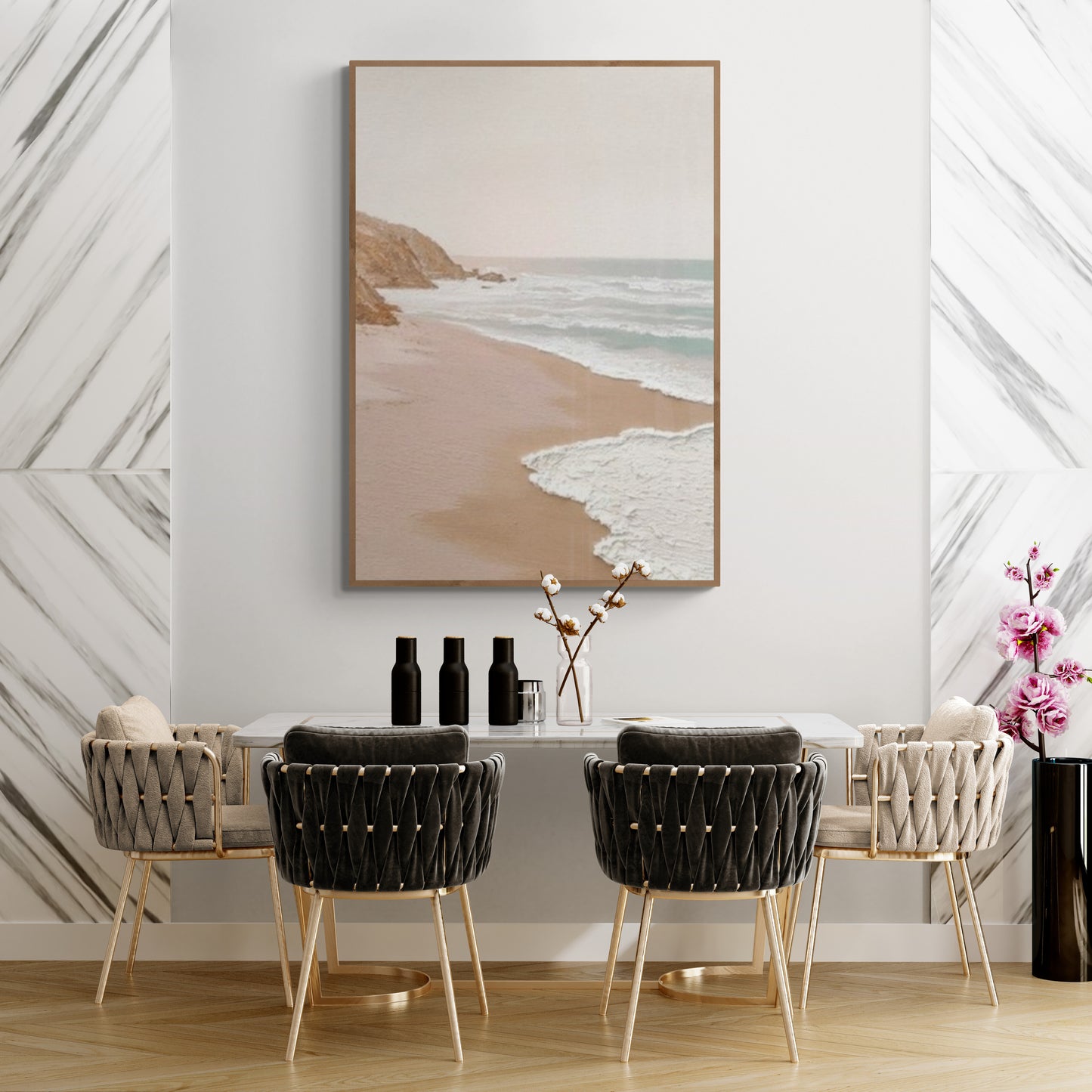 Original abstract relief ,Minimal art texture, With wooden frame and acrylic paint, Ocean wave landscape ,White ocean wave ,Brown coastal