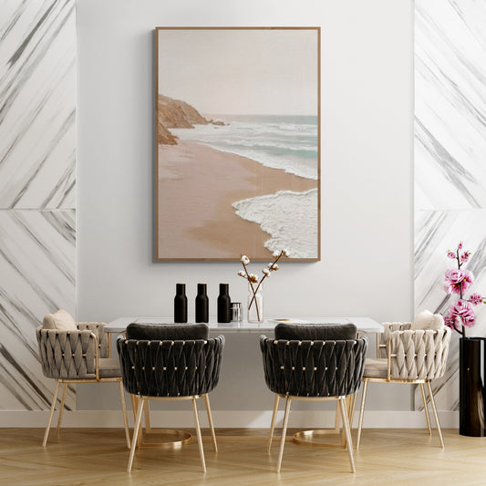 Original abstract relief ,Minimal art texture, With wooden frame and acrylic paint, Ocean wave landscape ,White ocean wave ,Brown coastal