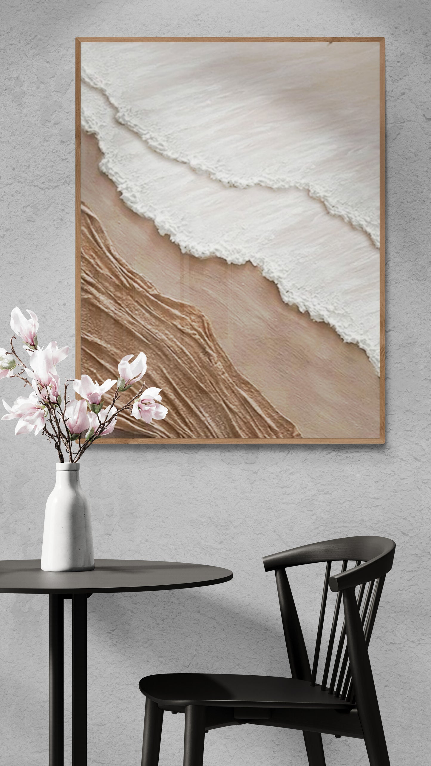 With wooden frame and acrylic paint ,Boho textured wall ,Brown ocean wave , Brown coastal  wall decor ,Sea wall art