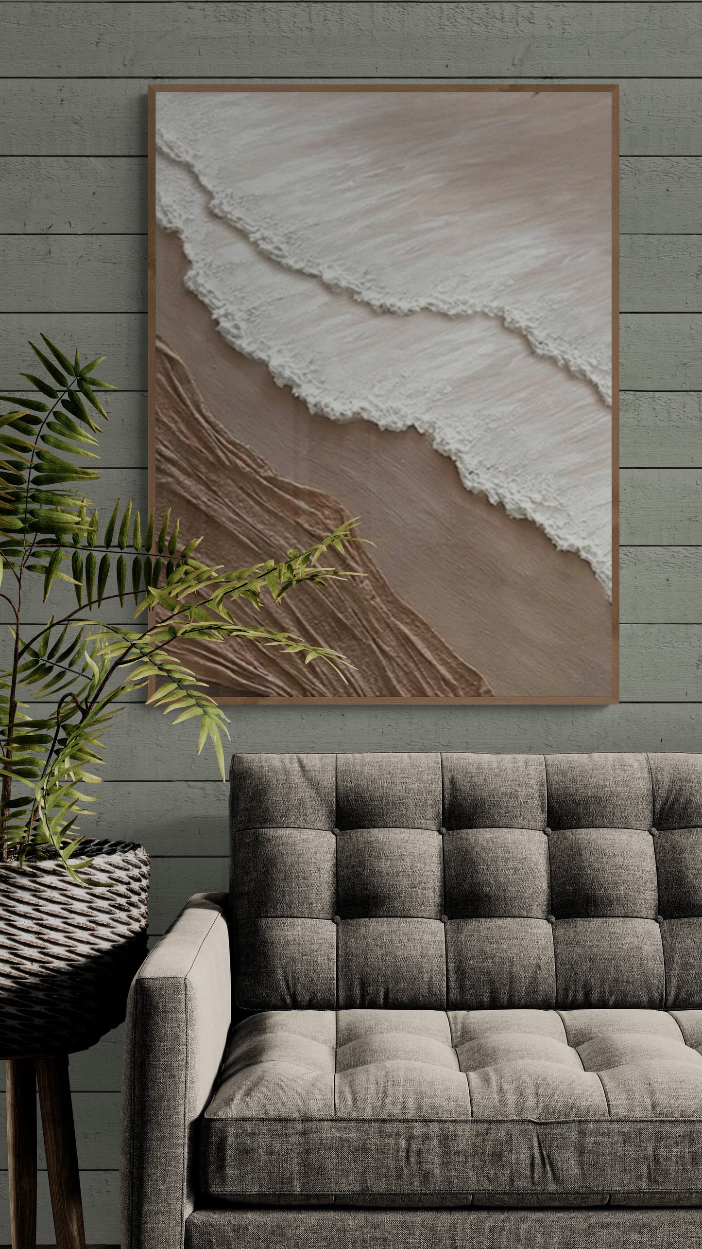 With wooden frame and acrylic paint ,Boho textured wall ,Brown ocean wave , Brown coastal  wall decor ,Sea wall art
