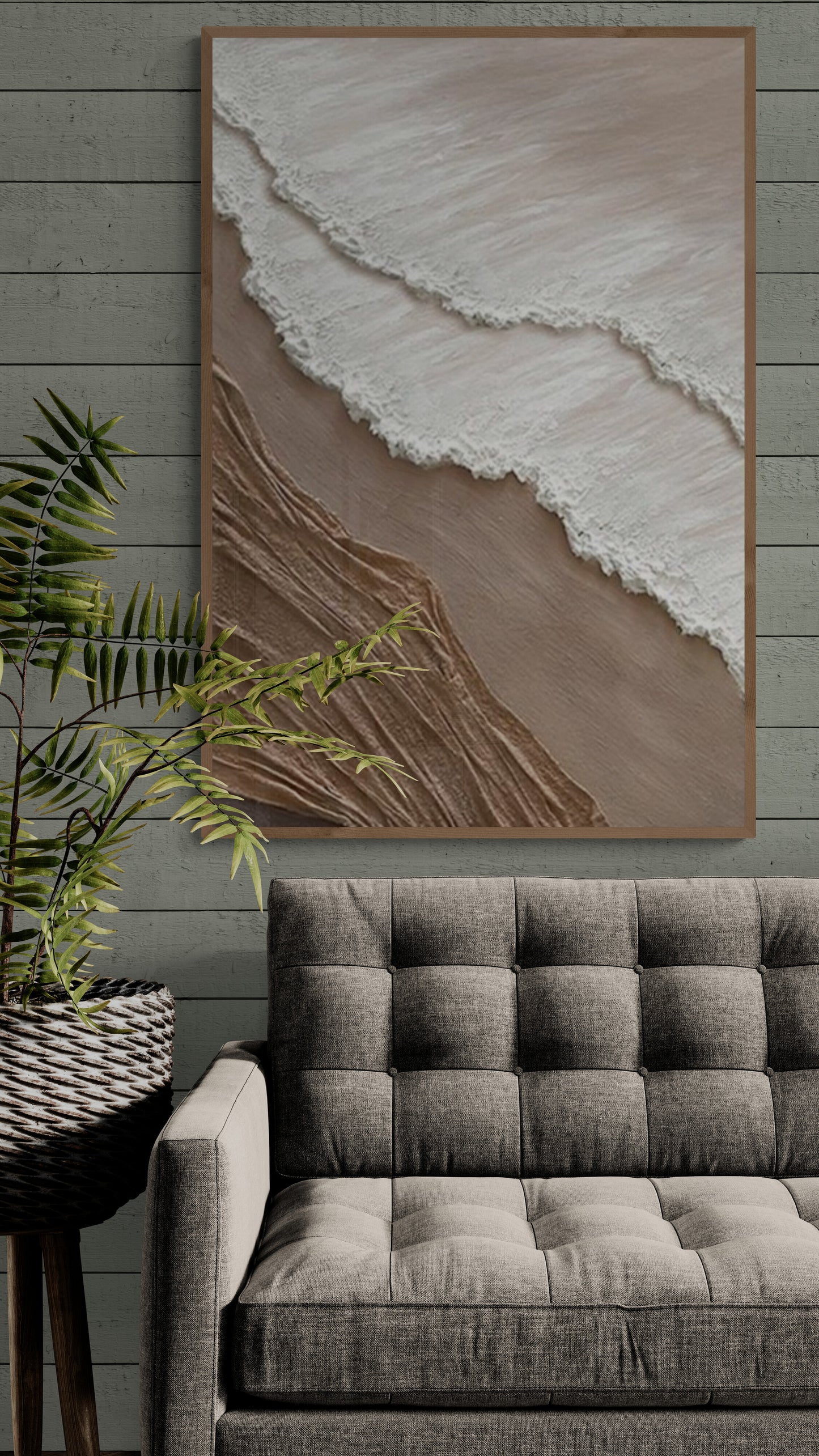 With wooden frame and acrylic paint ,Boho textured wall ,Brown ocean wave , Brown coastal  wall decor ,Sea wall art