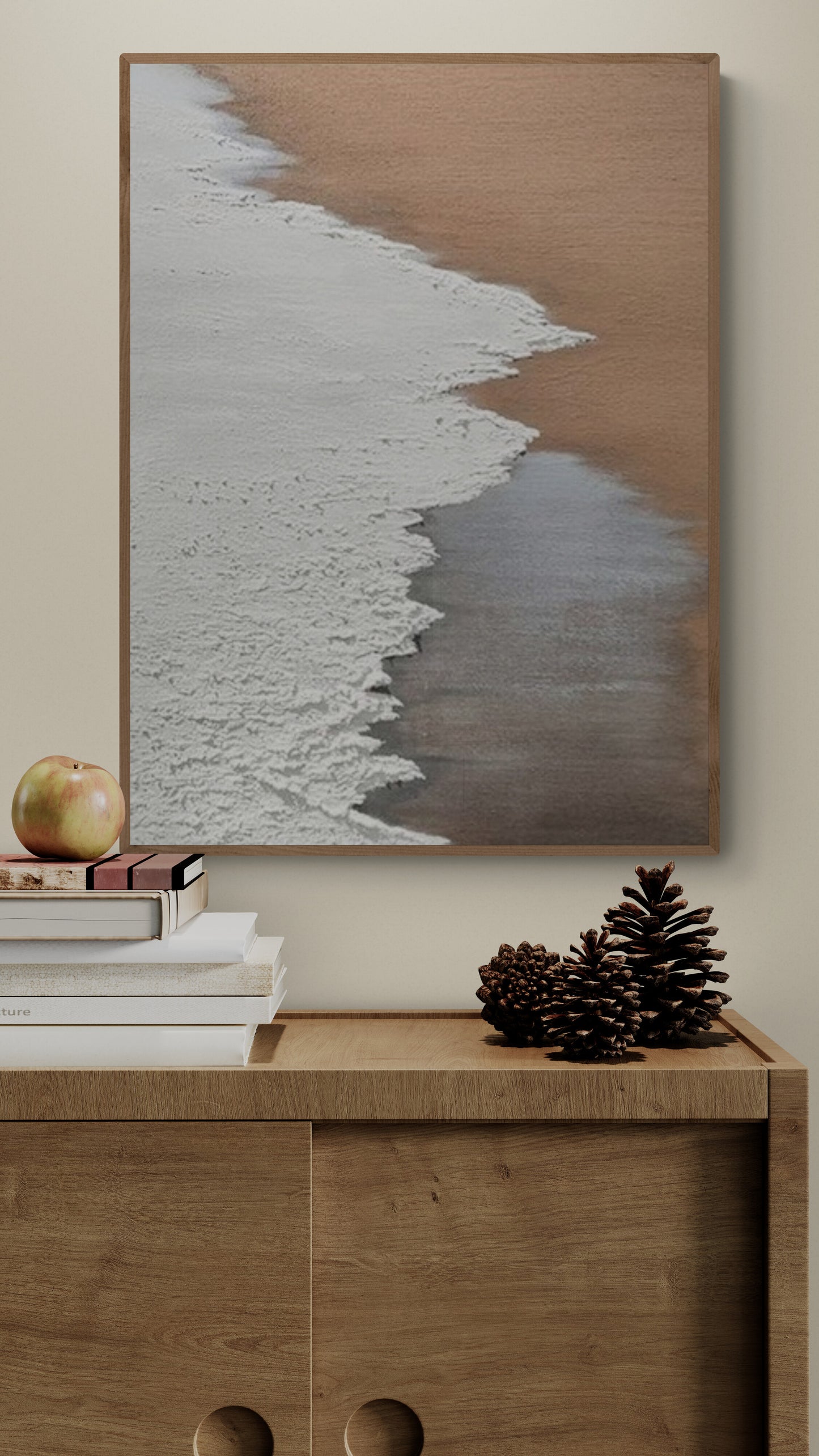 Heavy relief art ,White ocean wave ,Brown coastal  wall decor ,Abstract handmade wall art ,With wooden frame and acrylic paint